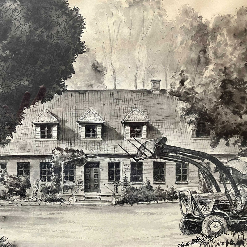 Zeichnung Lassen Ferienhof in Brodersby Schleswig-Holstein an der Schlei nahe der Ostsee.
